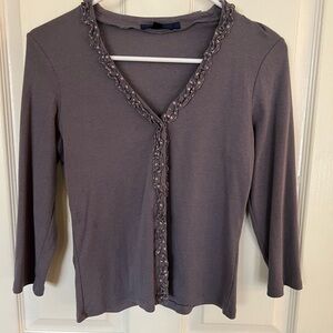 Boden Taupe Cardigan with Pink Accents